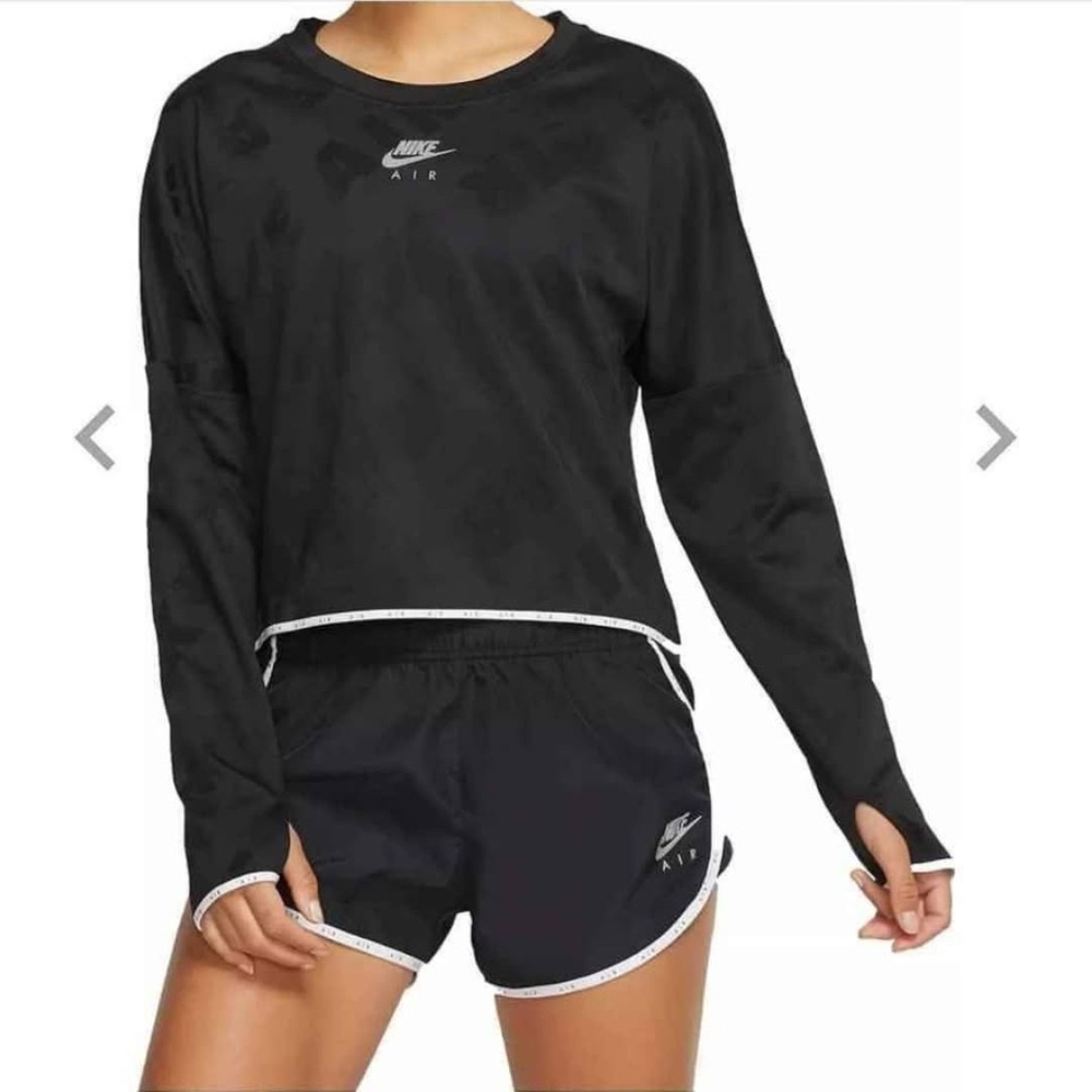Nike Air Dry Fit Jacquard Logos Black Long Sleeve Shirt, Women's Medium
